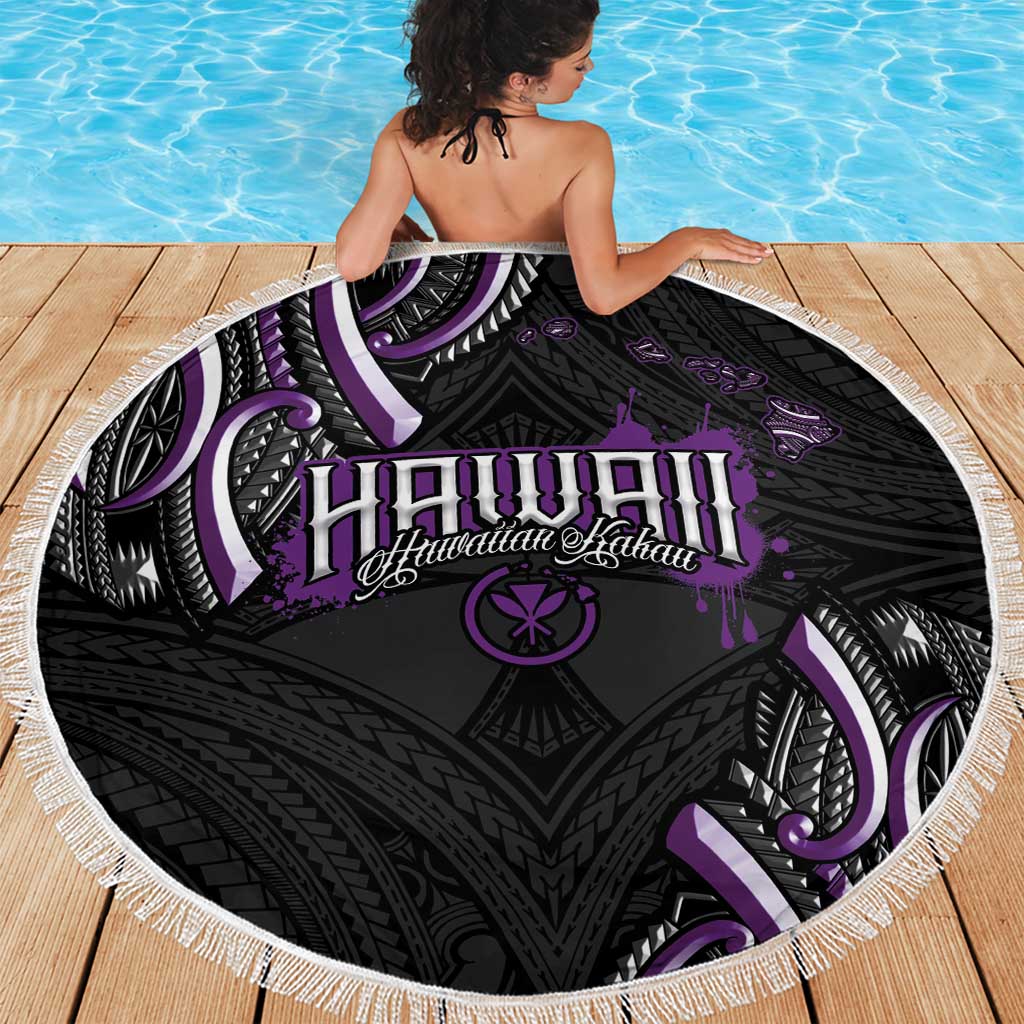 Traditional Art Hawaiian Kakau Tattoos Beach Blanket Purple Color LT03 - Polynesian Pride