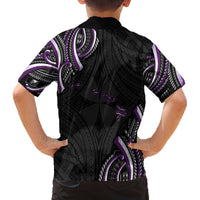 Traditional Art Hawaiian Kakau Tattoos Family Matching Off The Shoulder Long Sleeve Dress and Hawaiian Shirt Purple Color - Polynesian Pride