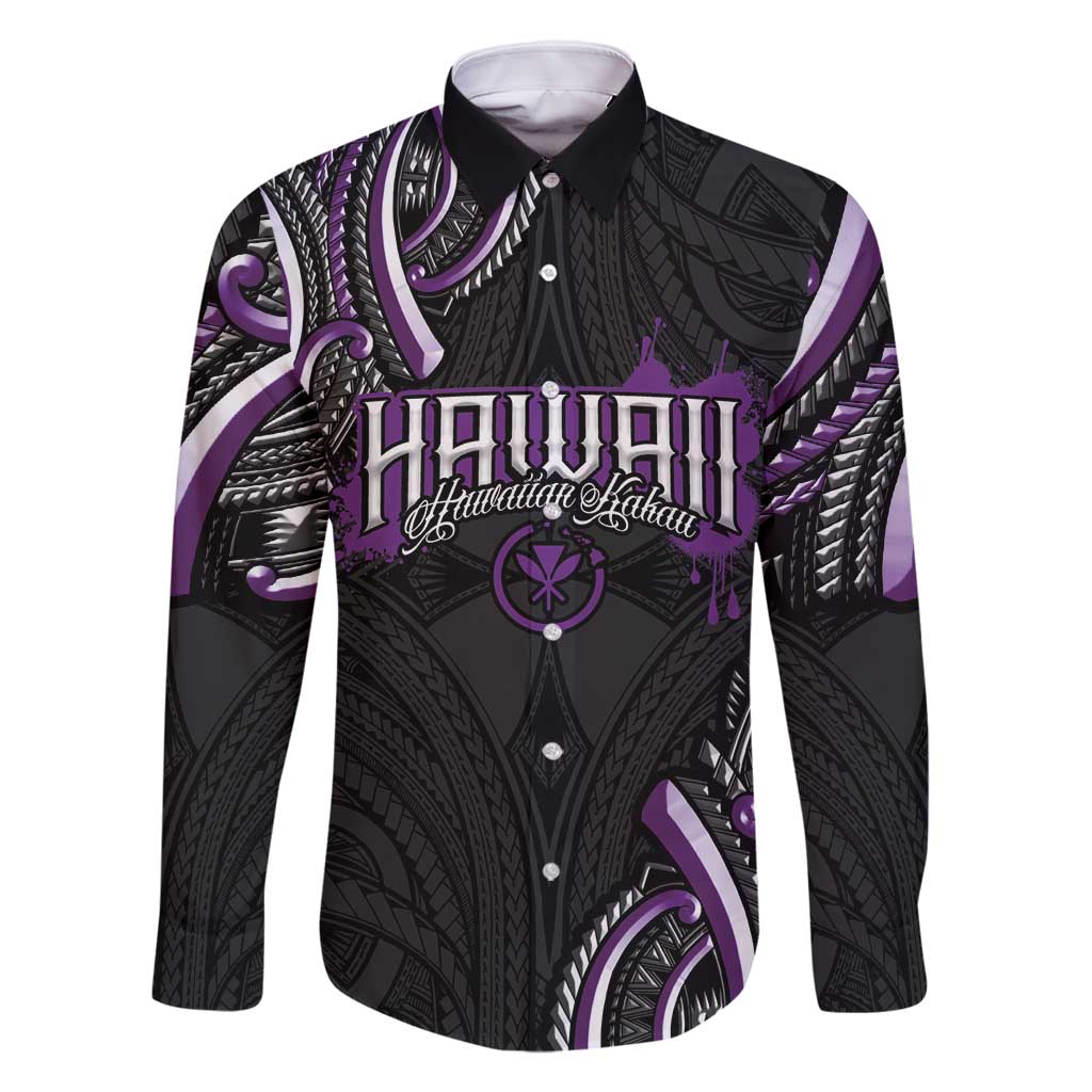 Traditional Art Hawaiian Kakau Tattoos Family Matching Off Shoulder Short Dress and Hawaiian Shirt Purple Color - Polynesian Pride
