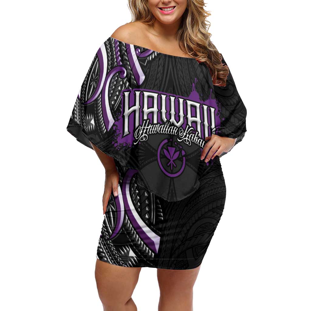Traditional Art Hawaiian Kakau Tattoos Family Matching Off Shoulder Short Dress and Hawaiian Shirt Purple Color - Polynesian Pride