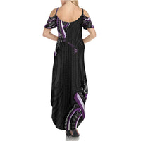 Traditional Art Hawaiian Kakau Tattoos Family Matching Summer Maxi Dress and Hawaiian Shirt Purple Color - Polynesian Pride