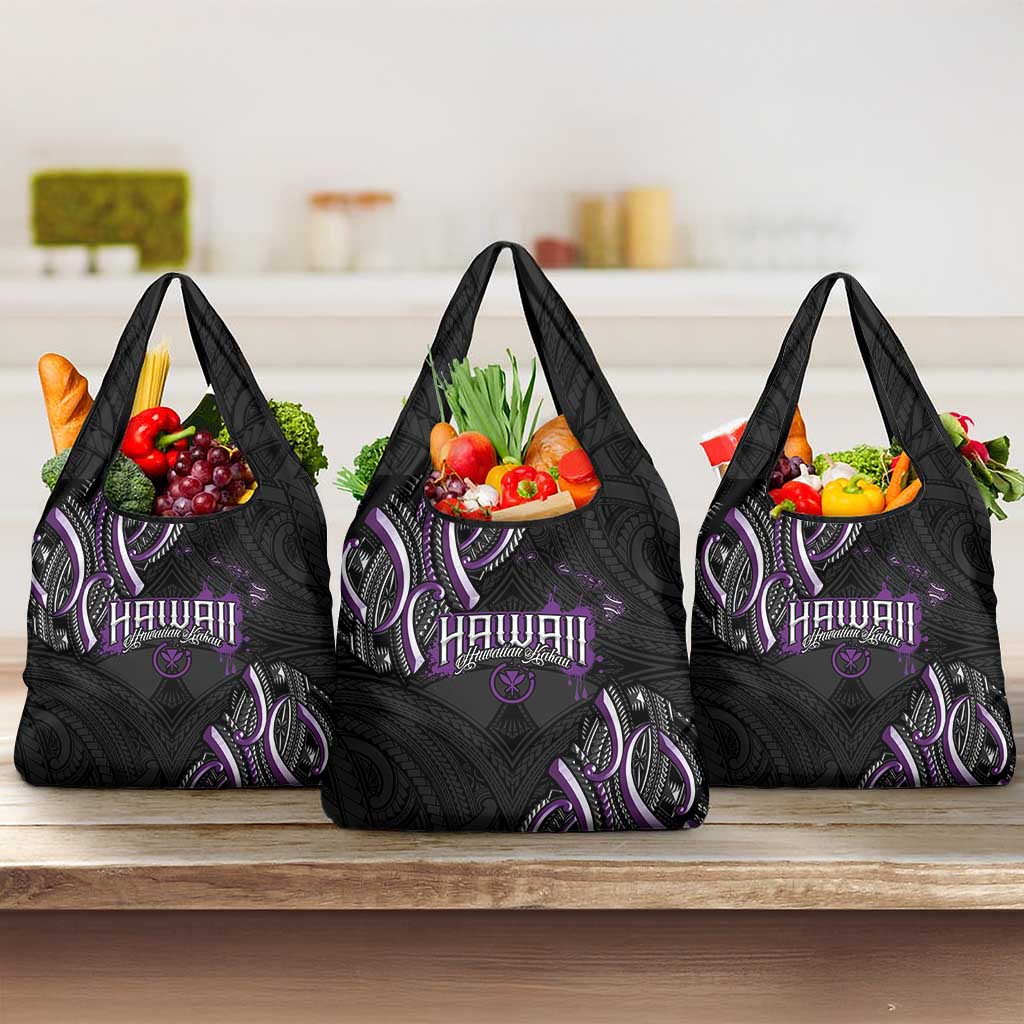 Traditional Art Hawaiian Kakau Tattoos Grocery Bag Purple Color LT03 3-pack One Size Purple - Polynesian Pride