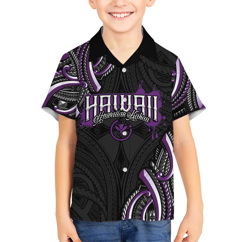 Traditional Art Hawaiian Kakau Tattoos Kid Hawaiian Shirt Purple Color - Polynesian Pride