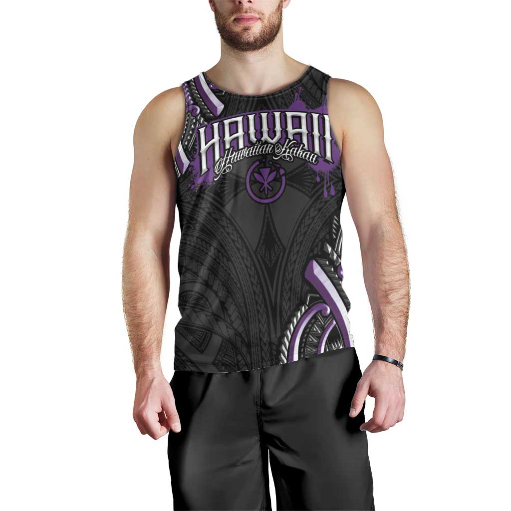 Traditional Art Hawaiian Kakau Tattoos Men Tank Top Purple Color - Polynesian Pride