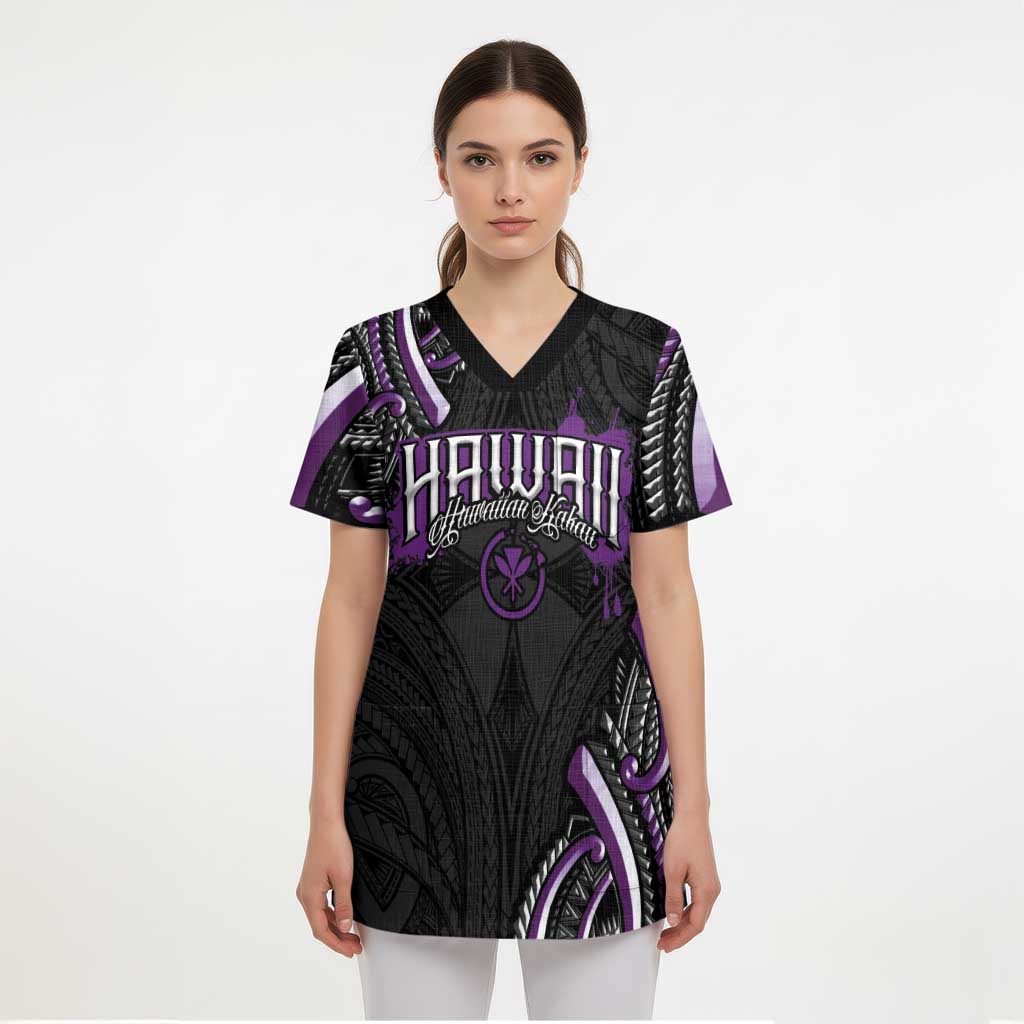 Traditional Art Hawaiian Kakau Tattoos Scrub Top Purple Color - Polynesian Pride