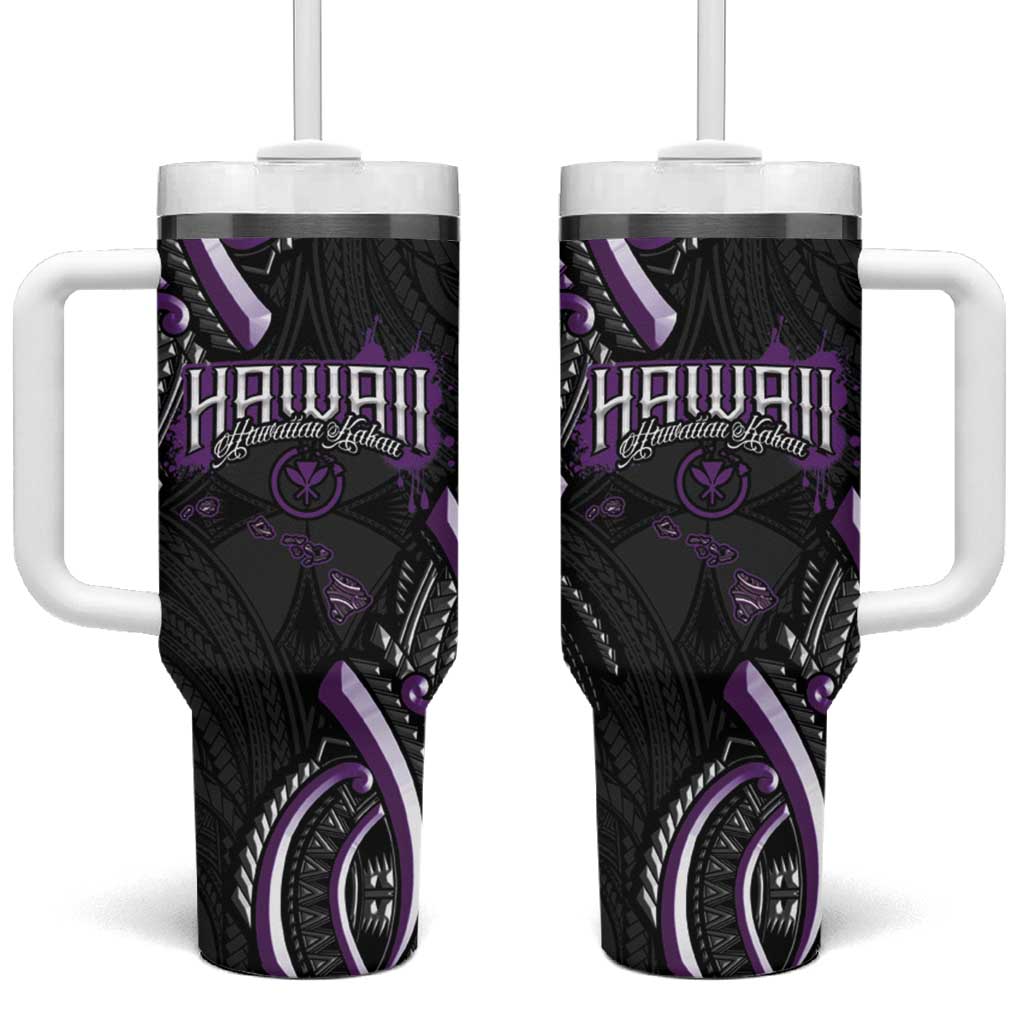 Traditional Art Hawaiian Kakau Tattoos Tumbler With Handle Purple Color - Polynesian Pride