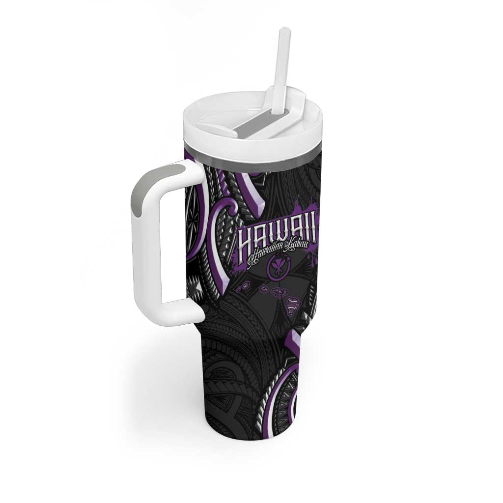 Traditional Art Hawaiian Kakau Tattoos Tumbler With Handle Purple Color - Polynesian Pride