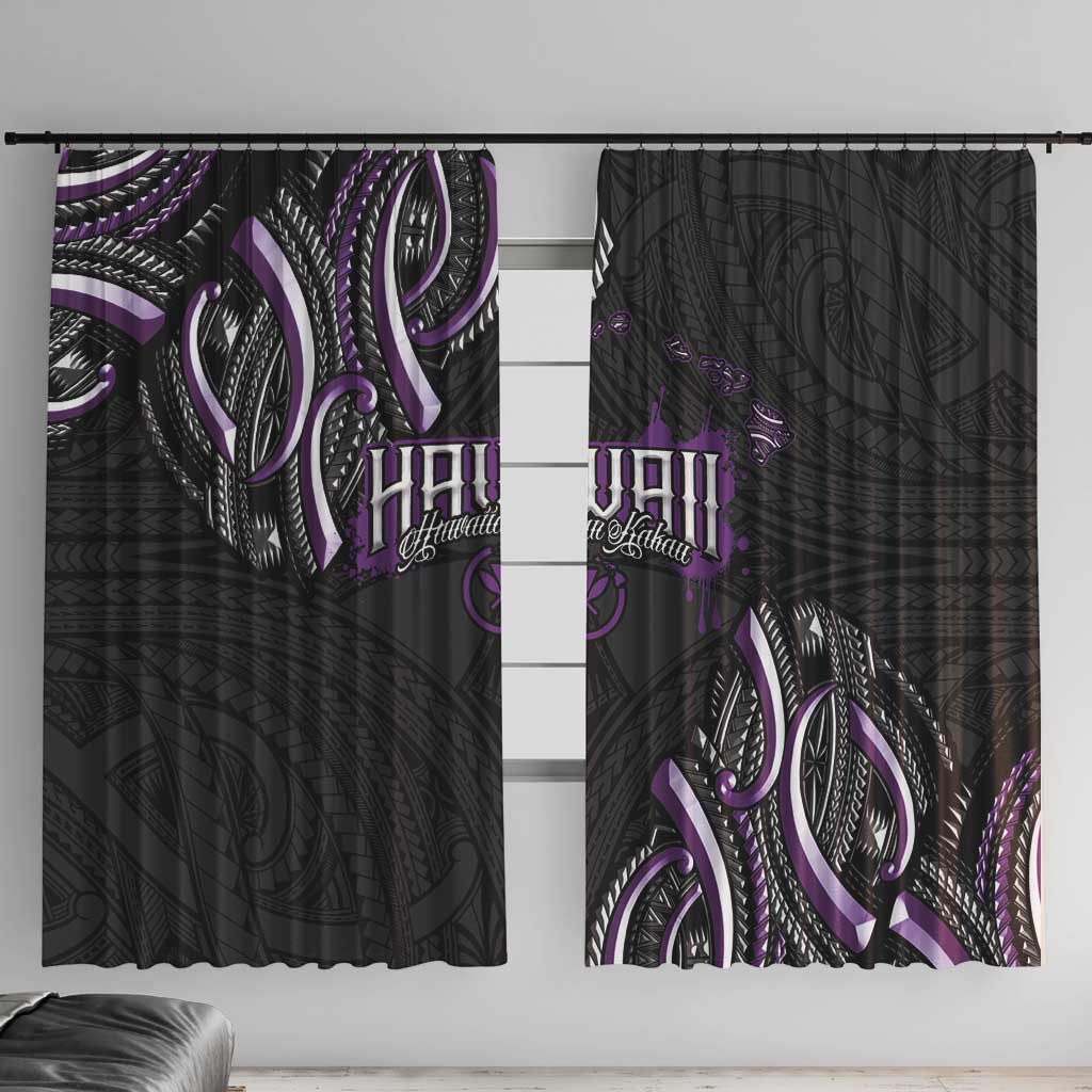 Traditional Art Hawaiian Kakau Tattoos Window Curtain Purple Color - Polynesian Pride