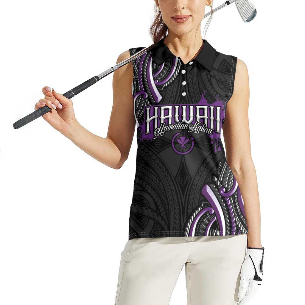 Traditional Art Hawaiian Kakau Tattoos Women Sleeveless Polo Shirt Purple Color - Polynesian Pride