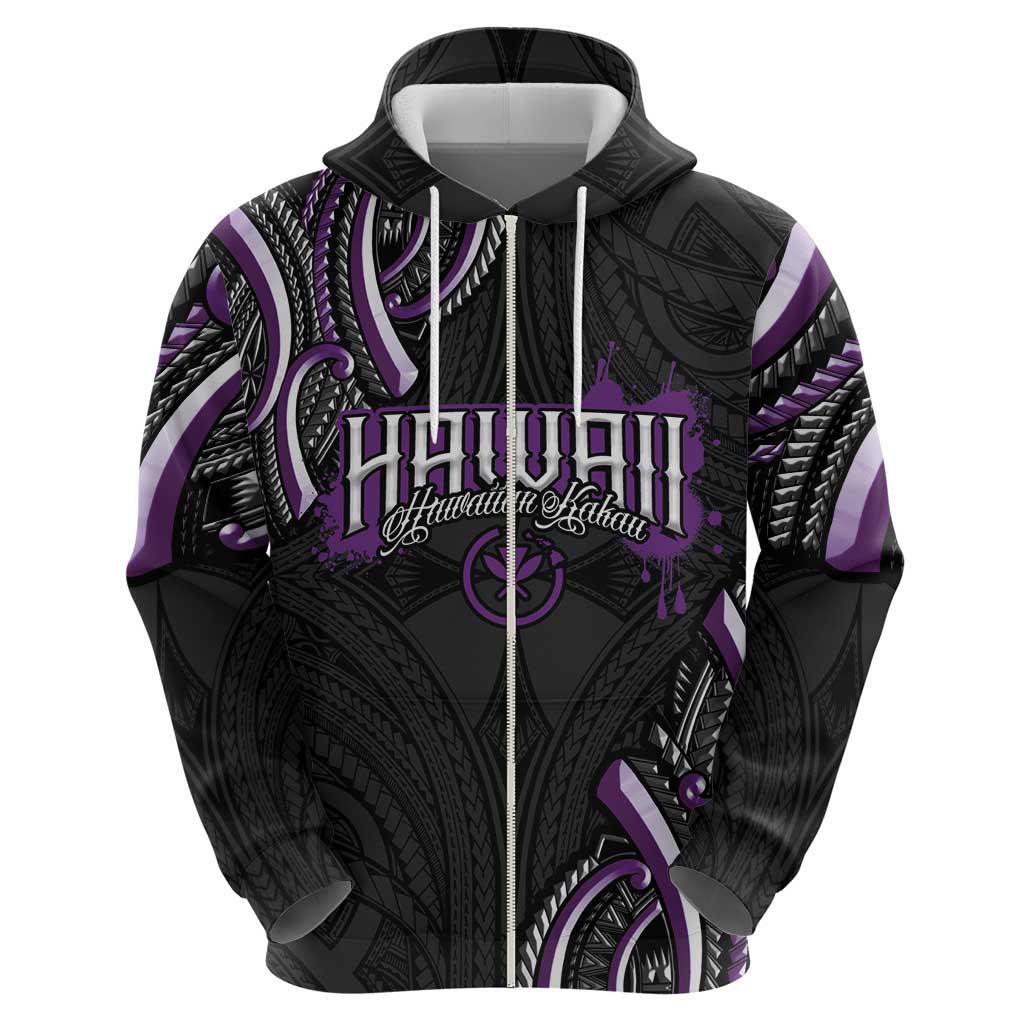 Traditional Art Hawaiian Kakau Tattoos Zip Hoodie Purple Color - Polynesian Pride