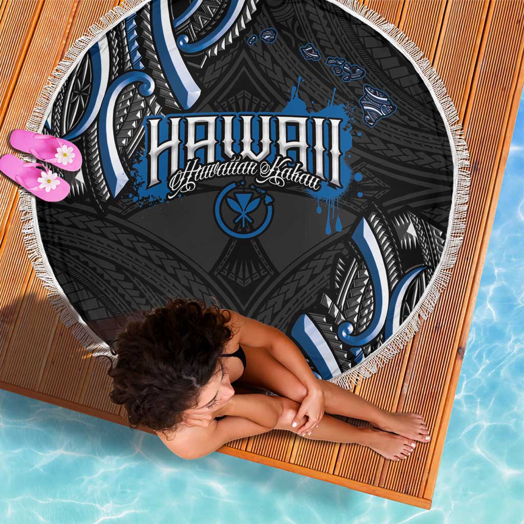Traditional Art Hawaiian Kakau Tattoos Beach Blanket Blue Color LT03 - Polynesian Pride