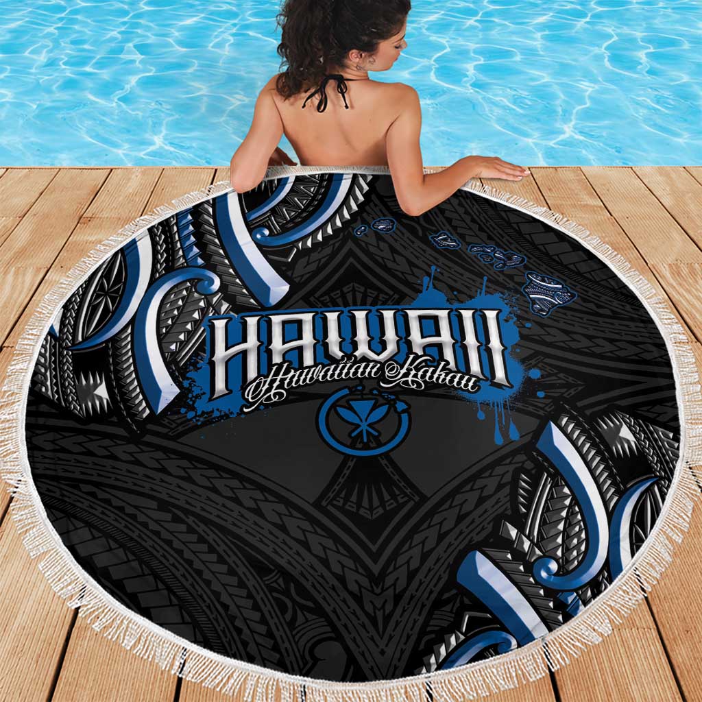 Traditional Art Hawaiian Kakau Tattoos Beach Blanket Blue Color LT03 - Polynesian Pride