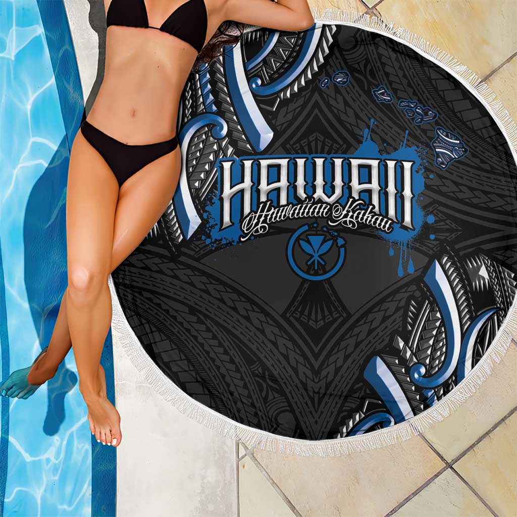 Traditional Art Hawaiian Kakau Tattoos Beach Blanket Blue Color LT03 - Polynesian Pride