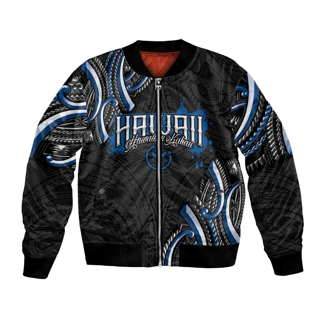 Traditional Art Hawaiian Kakau Tattoos Bomber Jacket Blue Color - Polynesian Pride