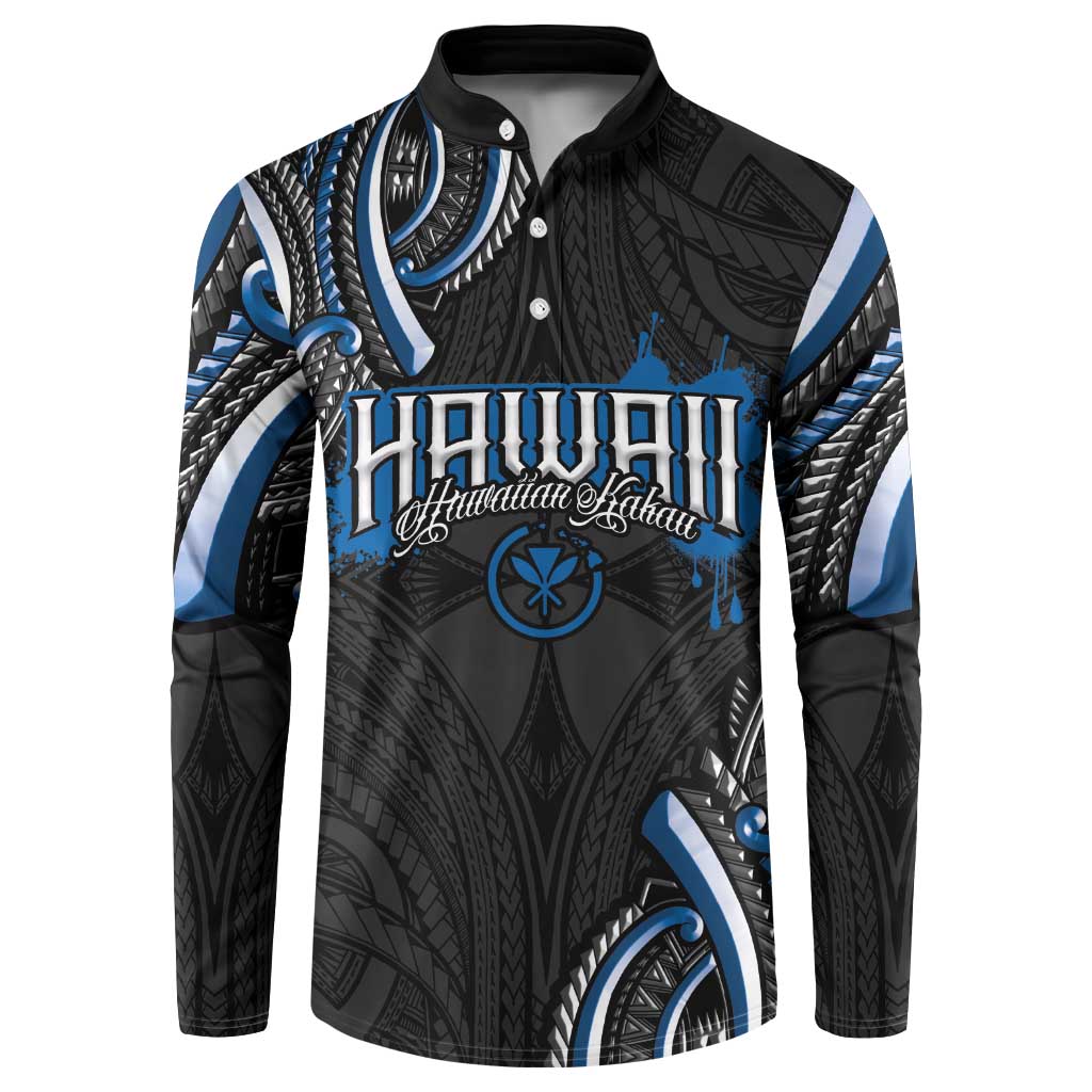 Traditional Art Hawaiian Kakau Tattoos Button Sweatshirt Blue Color LT03 Blue - Polynesian Pride