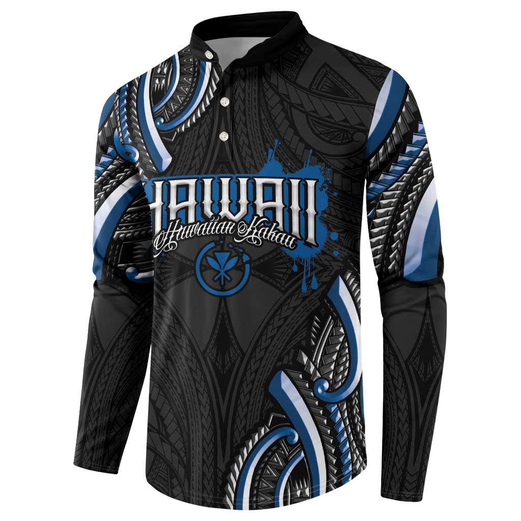 Traditional Art Hawaiian Kakau Tattoos Button Sweatshirt Blue Color LT03 - Polynesian Pride