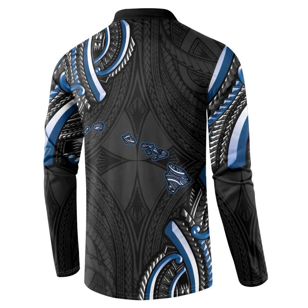 Traditional Art Hawaiian Kakau Tattoos Button Sweatshirt Blue Color LT03 - Polynesian Pride