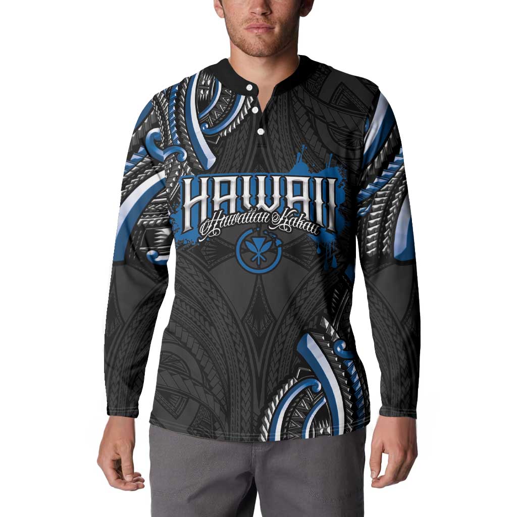 Traditional Art Hawaiian Kakau Tattoos Button Sweatshirt Blue Color LT03 - Polynesian Pride