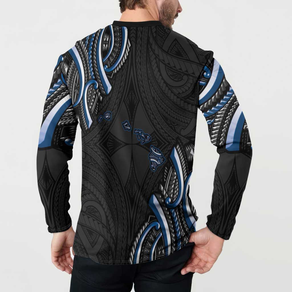 Traditional Art Hawaiian Kakau Tattoos Button Sweatshirt Blue Color LT03 - Polynesian Pride