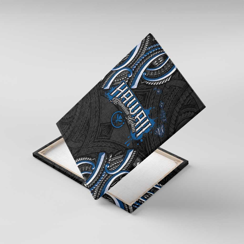 Traditional Art Hawaiian Kakau Tattoos Canvas Wall Art Blue Color LT03 With Frame Blue - Polynesian Pride