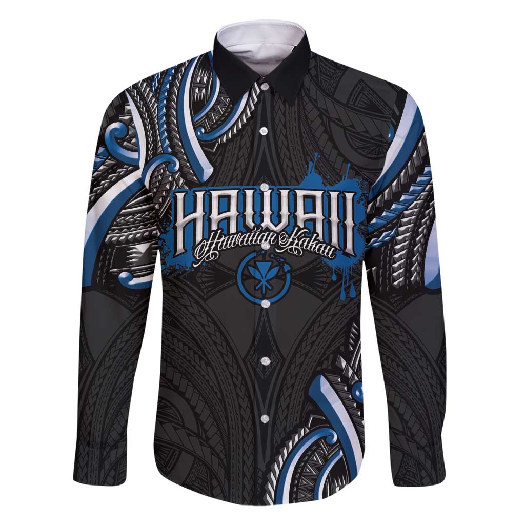 Traditional Art Hawaiian Kakau Tattoos Family Matching Long Sleeve Bodycon Dress and Hawaiian Shirt Blue Color - Polynesian Pride