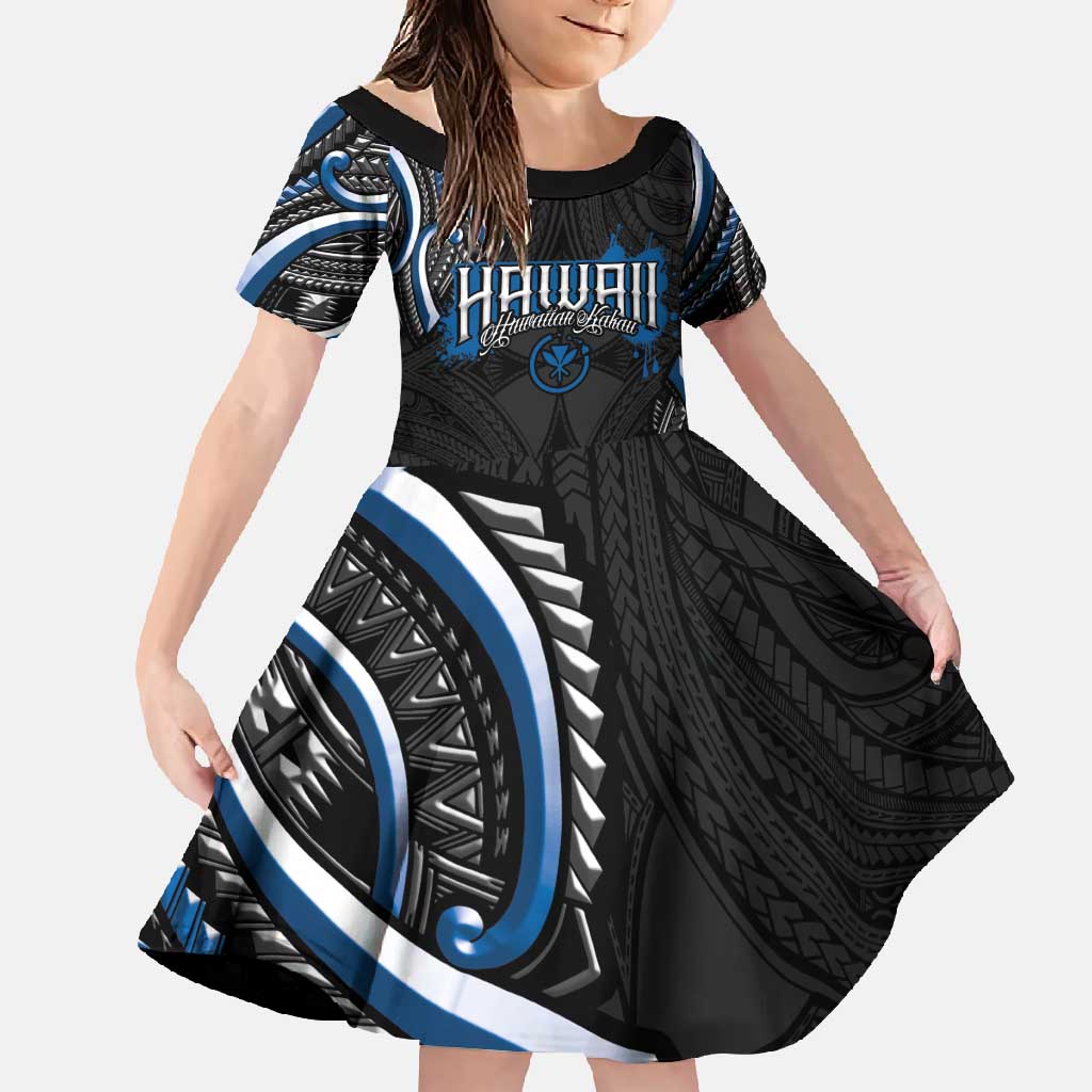 Traditional Art Hawaiian Kakau Tattoos Family Matching Mermaid Dress and Hawaiian Shirt Blue Color - Polynesian Pride