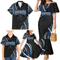 Traditional Art Hawaiian Kakau Tattoos Family Matching Mermaid Dress and Hawaiian Shirt Blue Color - Polynesian Pride