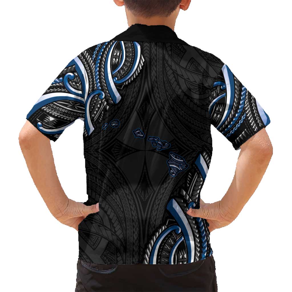 Traditional Art Hawaiian Kakau Tattoos Family Matching Off Shoulder Maxi Dress and Hawaiian Shirt Blue Color - Polynesian Pride