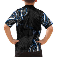 Traditional Art Hawaiian Kakau Tattoos Family Matching Off Shoulder Short Dress and Hawaiian Shirt Blue Color - Polynesian Pride