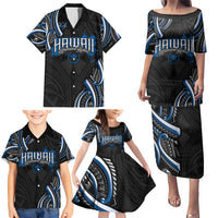 Traditional Art Hawaiian Kakau Tattoos Family Matching Puletasi and Hawaiian Shirt Blue Color - Polynesian Pride