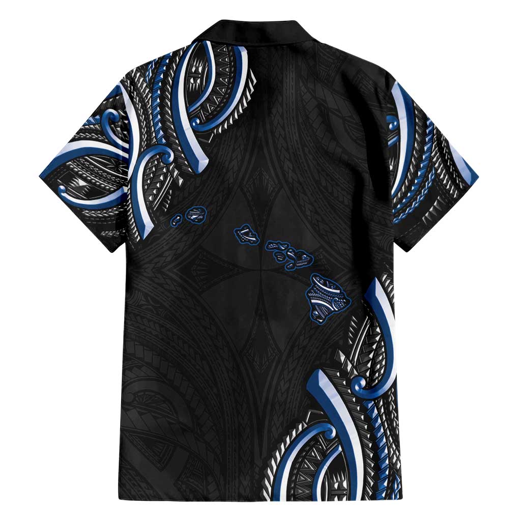 Traditional Art Hawaiian Kakau Tattoos Family Matching Short Sleeve Bodycon Dress and Hawaiian Shirt Blue Color - Polynesian Pride