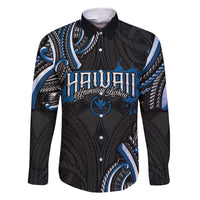 Traditional Art Hawaiian Kakau Tattoos Family Matching Short Sleeve Bodycon Dress and Hawaiian Shirt Blue Color - Polynesian Pride