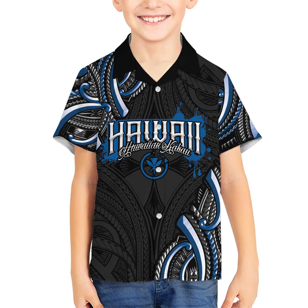 Traditional Art Hawaiian Kakau Tattoos Family Matching Short Sleeve Bodycon Dress and Hawaiian Shirt Blue Color - Polynesian Pride