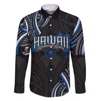 Traditional Art Hawaiian Kakau Tattoos Family Matching Summer Maxi Dress and Hawaiian Shirt Blue Color - Polynesian Pride
