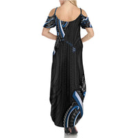 Traditional Art Hawaiian Kakau Tattoos Family Matching Summer Maxi Dress and Hawaiian Shirt Blue Color - Polynesian Pride