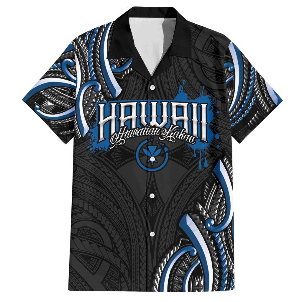 Traditional Art Hawaiian Kakau Tattoos Family Matching Tank Maxi Dress and Hawaiian Shirt Blue Color - Polynesian Pride