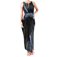 Traditional Art Hawaiian Kakau Tattoos Family Matching Tank Maxi Dress and Hawaiian Shirt Blue Color - Polynesian Pride