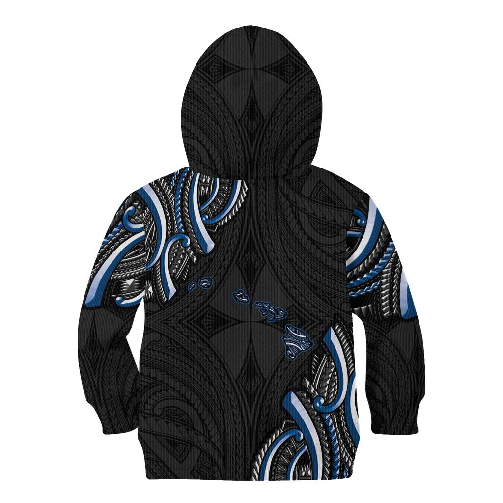 Traditional Art Hawaiian Kakau Tattoos Kid Hoodie Blue Color - Polynesian Pride