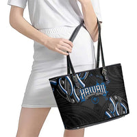 Traditional Art Hawaiian Kakau Tattoos Leather Tote Bag Blue Color - Polynesian Pride