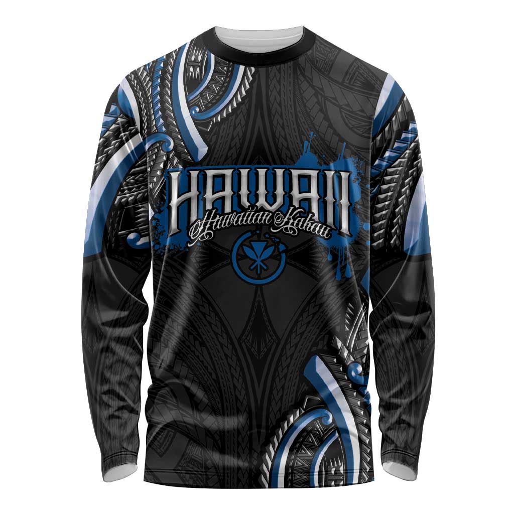 Traditional Art Hawaiian Kakau Tattoos Long Sleeve Shirt Blue Color LT03 Unisex Blue - Polynesian Pride