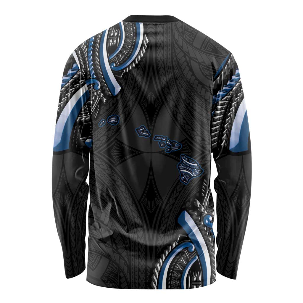 Traditional Art Hawaiian Kakau Tattoos Long Sleeve Shirt Blue Color LT03 - Polynesian Pride