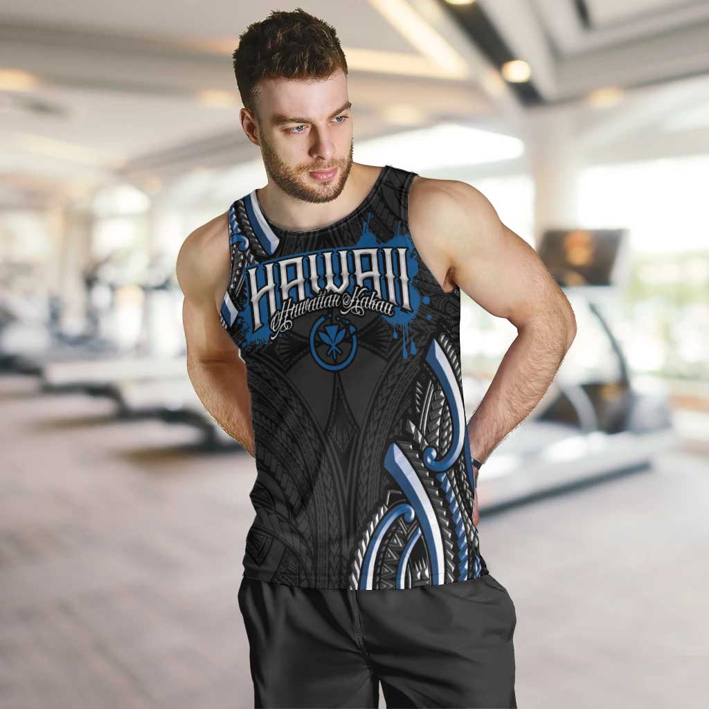 Traditional Art Hawaiian Kakau Tattoos Men Tank Top Blue Color LT03 Blue - Polynesian Pride