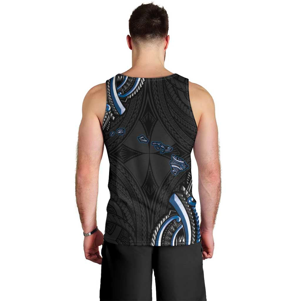 Traditional Art Hawaiian Kakau Tattoos Men Tank Top Blue Color LT03 - Polynesian Pride