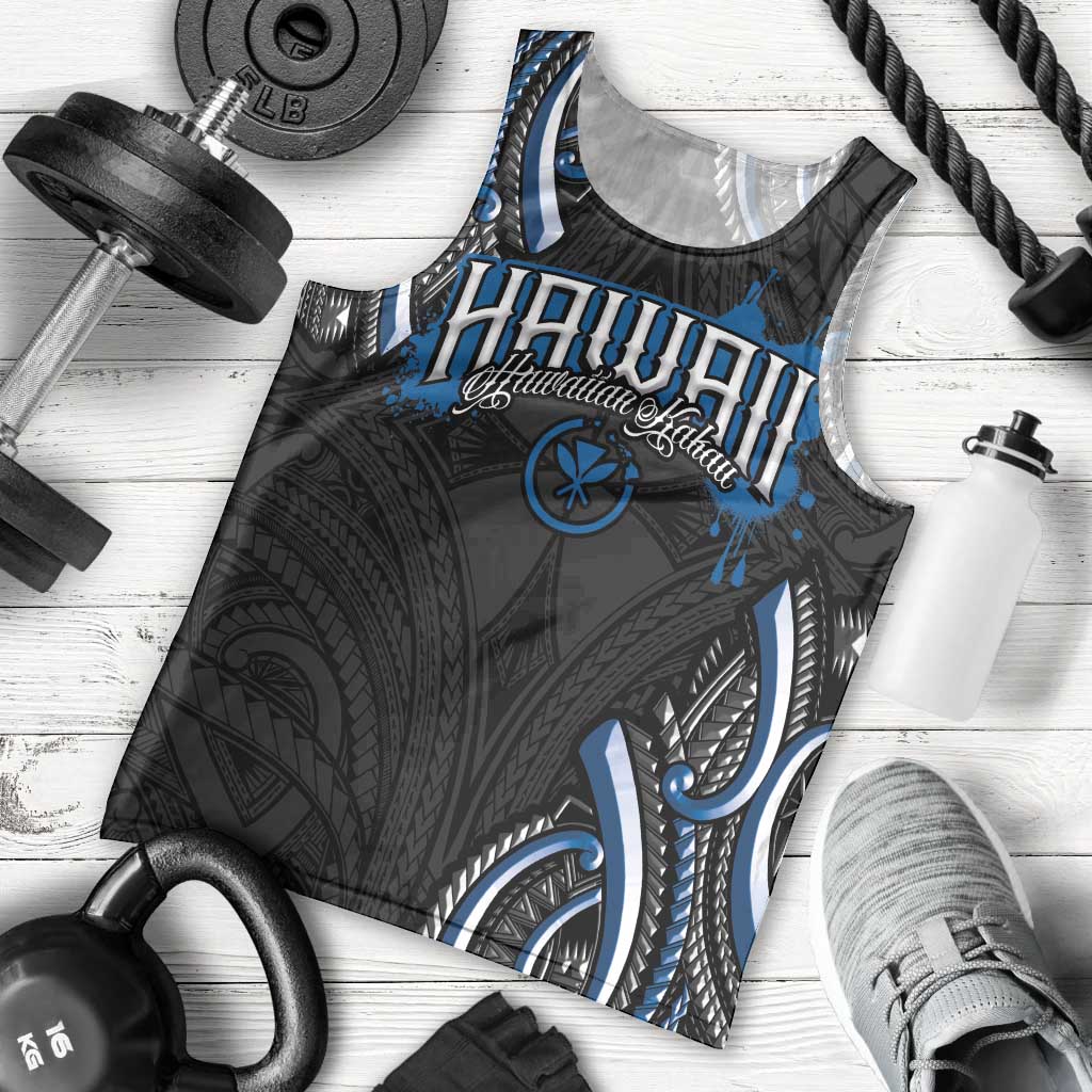 Traditional Art Hawaiian Kakau Tattoos Men Tank Top Blue Color LT03 - Polynesian Pride