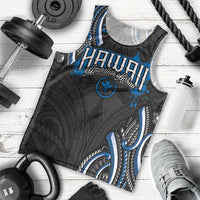 Traditional Art Hawaiian Kakau Tattoos Men Tank Top Blue Color LT03 - Polynesian Pride