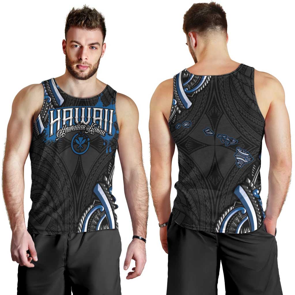 Traditional Art Hawaiian Kakau Tattoos Men Tank Top Blue Color LT03 - Polynesian Pride