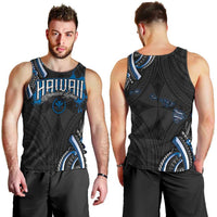 Traditional Art Hawaiian Kakau Tattoos Men Tank Top Blue Color LT03 - Polynesian Pride