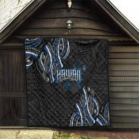 Traditional Art Hawaiian Kakau Tattoos Quilt Blue Color - Polynesian Pride