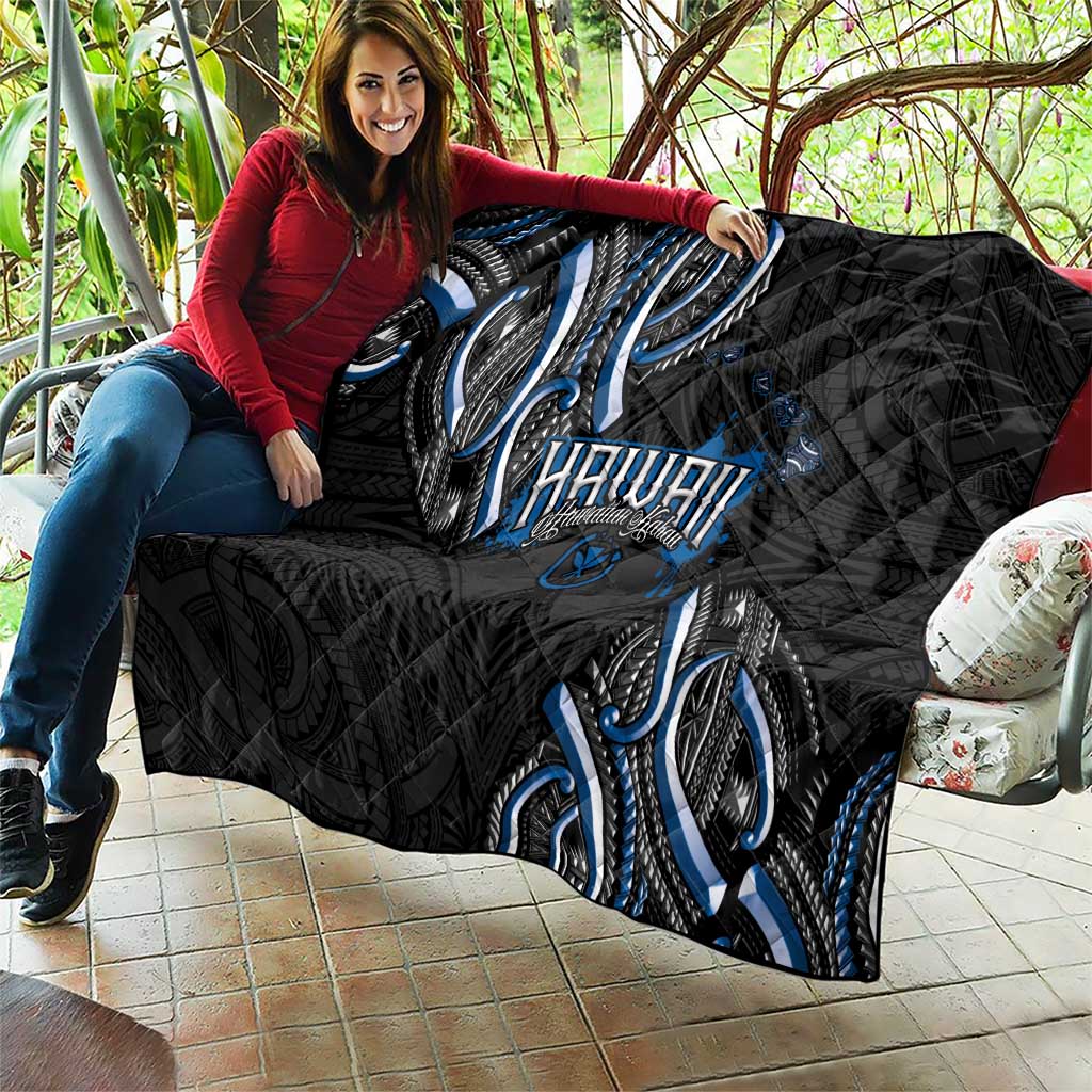 Traditional Art Hawaiian Kakau Tattoos Quilt Blue Color - Polynesian Pride