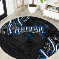 Traditional Art Hawaiian Kakau Tattoos Round Carpet Blue Color - Polynesian Pride